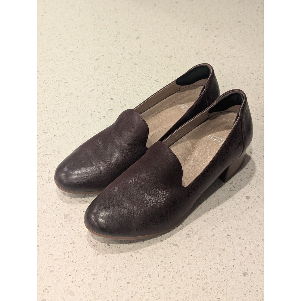 Dansko Womens Preston Wine Leather Block Heels Loafers Slip Ons Size 38 EU 8 US